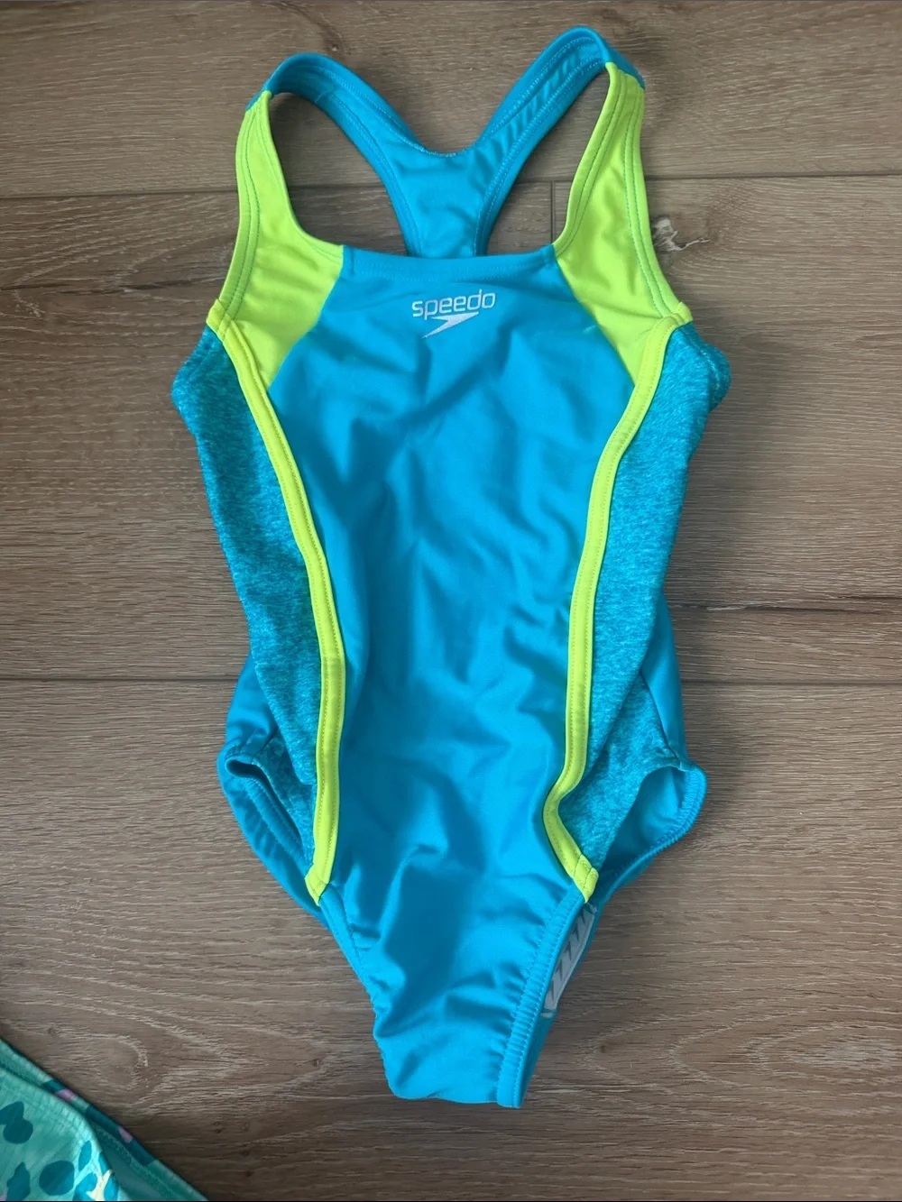 Speedo Bright Turquoise & Lime Racerback Girls One-Piece Swimsuit
